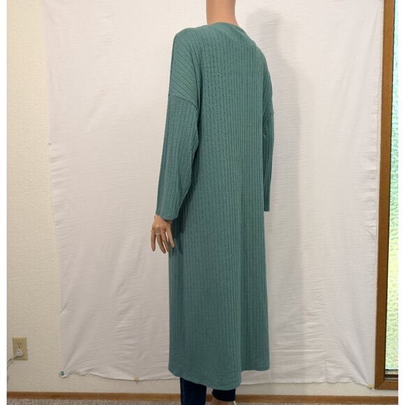 MNG Basics Ribbed Long Mint-Green Cardigan 3/4 Sleeve | Size 6 - Picture 3 of 8